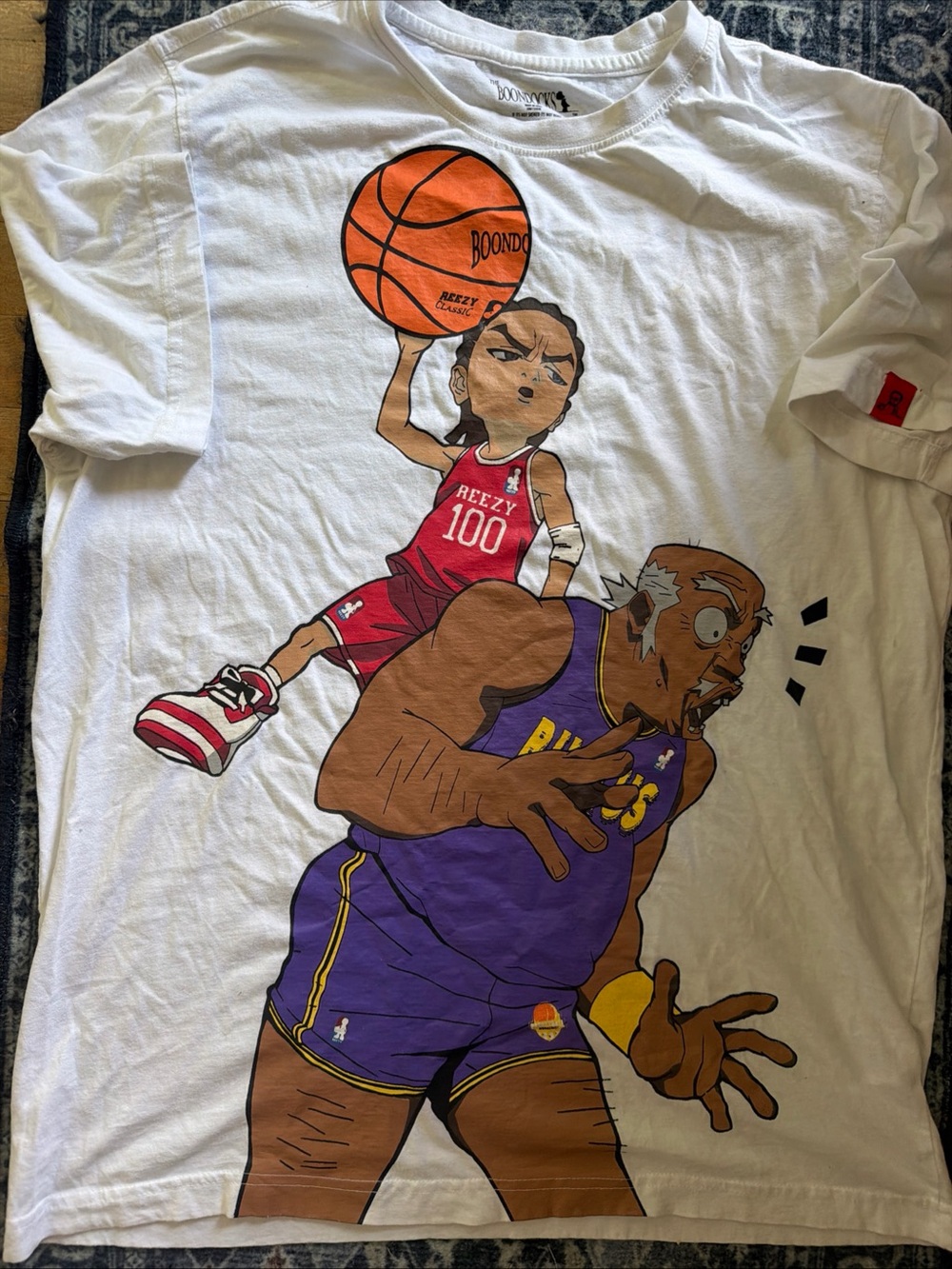 The Boondocks Shirt Mens XL White Huey Freeman Basketball Reezy 100 Graphic Tee
